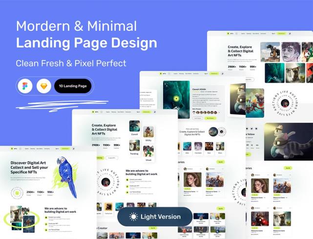 明暗共10页NFT市场登录页网站设计Figma、Sketch格式