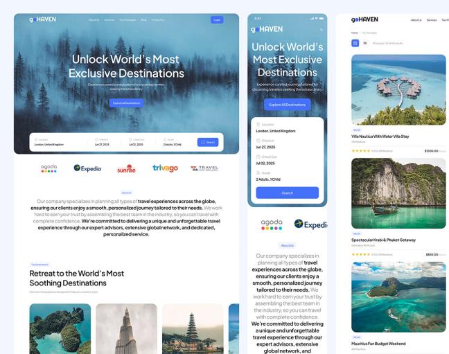 50页响应式明暗设计旅游网站界面figma源文件
