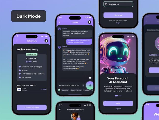明暗共150页AI聊天机器人app界面设计figma源文件