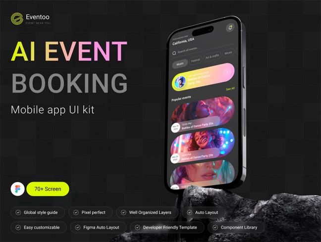 70页AI驱动的活动预订APP应用figma格式