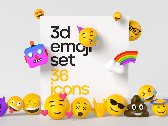 36个 3D emoji表情符号figma，png，blender格式