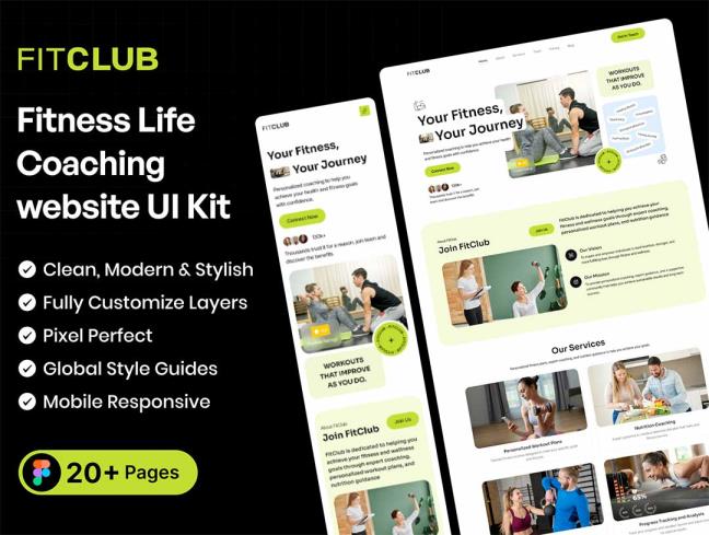 20页响应式健身生活教练网站UI界面设计figma源文件