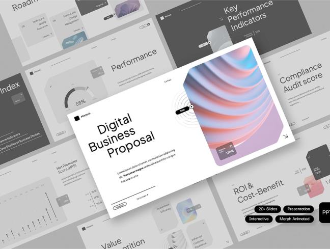 23张交互式 Morph 动画数字公司商业演示PPT模板