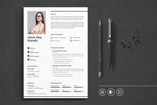 专业设计的简历模板indd，idml，InDesign，Word，pdf格式