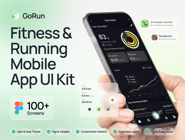 明暗共100页健身与跑步app界面设计figma源文件