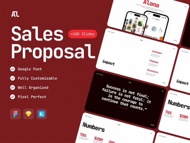100页销售提案演示文稿Figma、Sketch格式