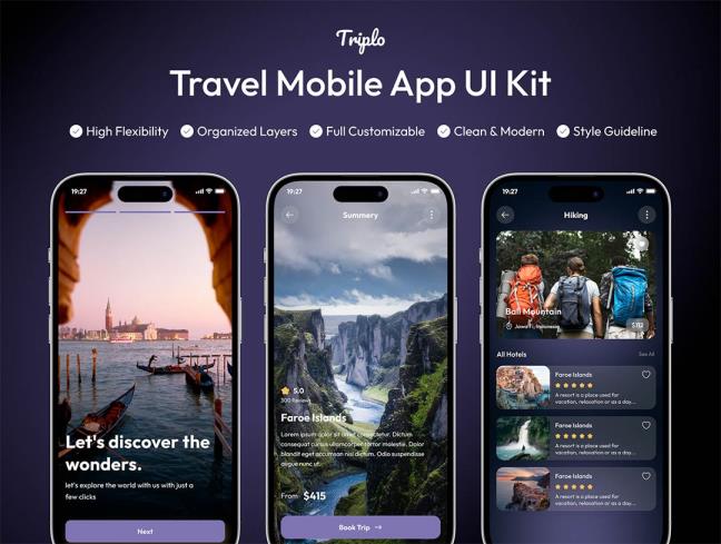 50页时尚旅游app界面设计figma源文件