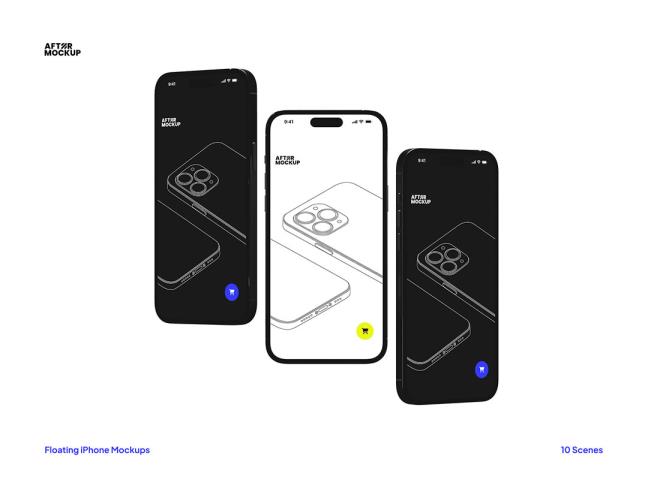 10个高质量的悬浮 iPhone 场景psd样机