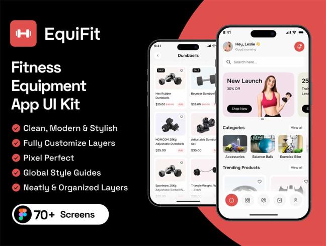 70页健身器材app界面设计figma源文件
