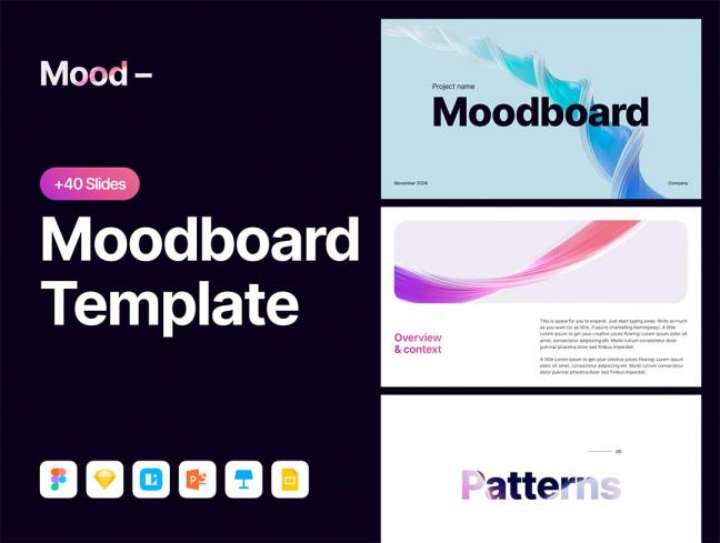 22页情绪板模板幻灯片Figma、Sketch、PPT、Keynote格式