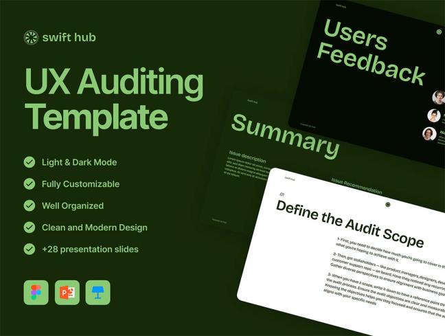 明暗共20页用户体验审计模板ppt,figma格式