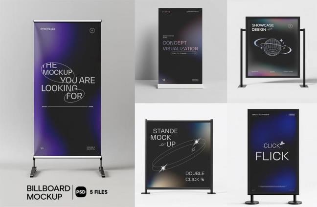 5个街道标志牌支架模型样机psd格式