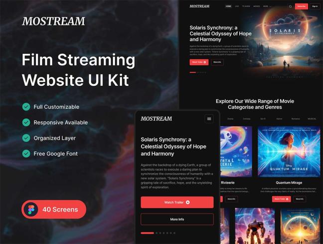 40页响应式设计电影流媒体网站figma源文件