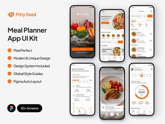 50页美食，膳食计划app设计figma源文件