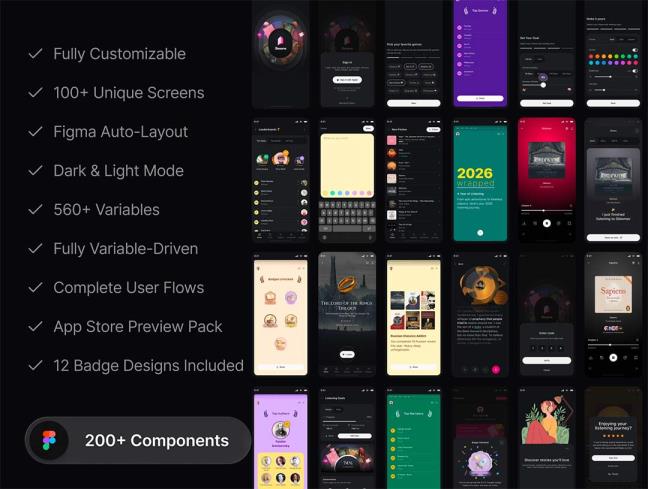 明暗各100页AI有声书APP设计figma源文件