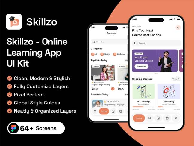 64页在线学习APP界面设计figma源文件