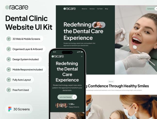 响应式30页牙科诊所网站 UI 设计figma源文件
