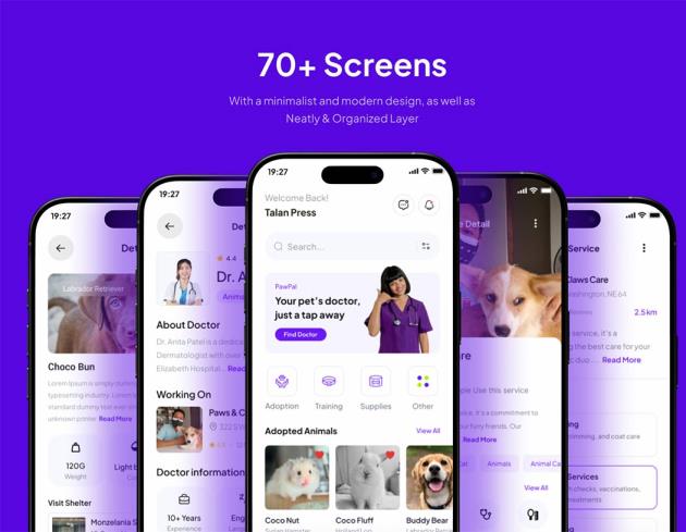 70页宠物收养和护理app界面设计figma源文件