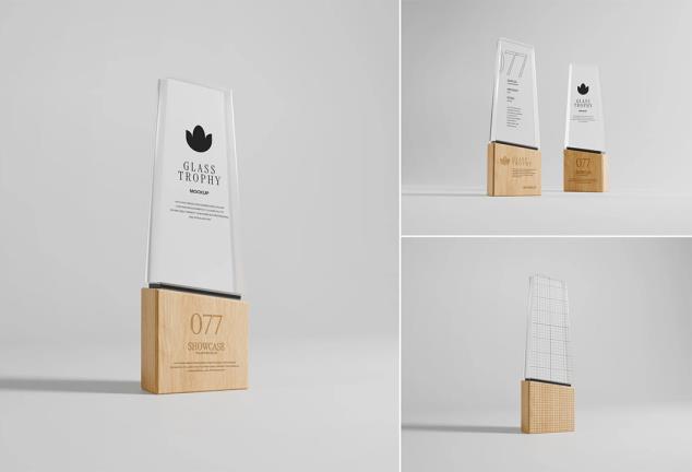 透明玻璃奖杯模型样机psd格式