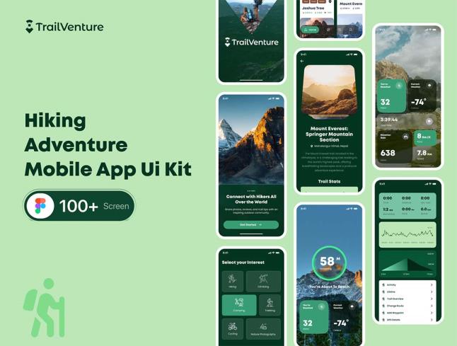 明暗各35页徒步旅行与探险app界面设计figma源文件