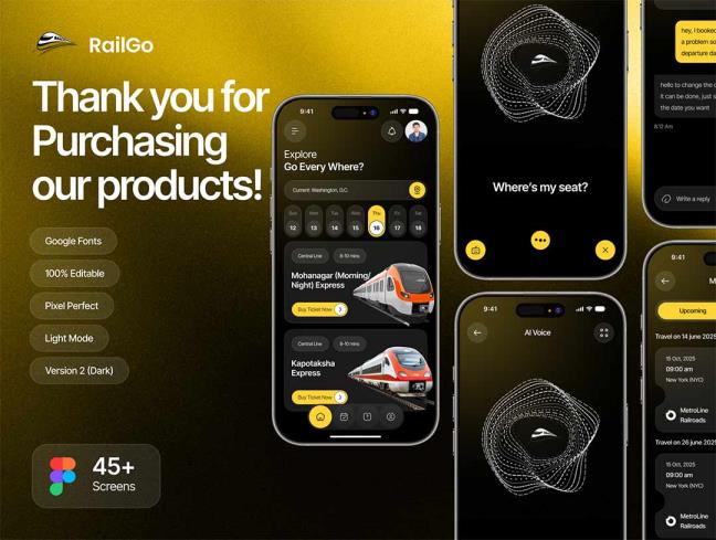 45页AI火车票app界面设计figma源文件