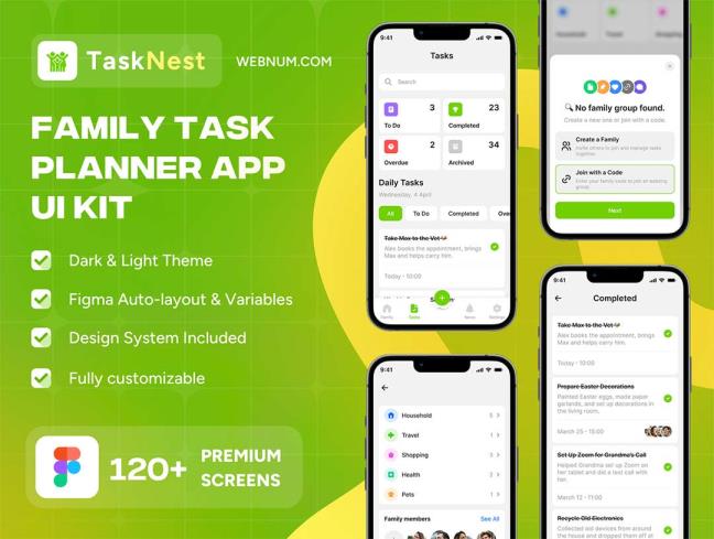 明暗共120页家庭任务规划app界面设计figma源文件