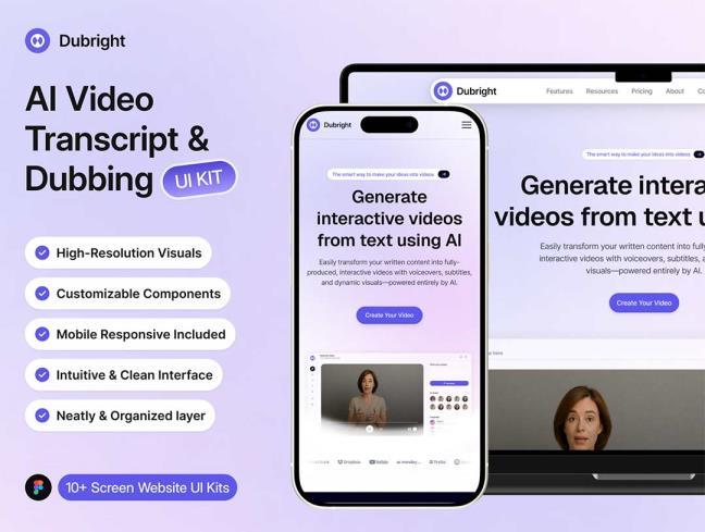 共20页AI视频转录与配音网站响应式界面设计figma源文件