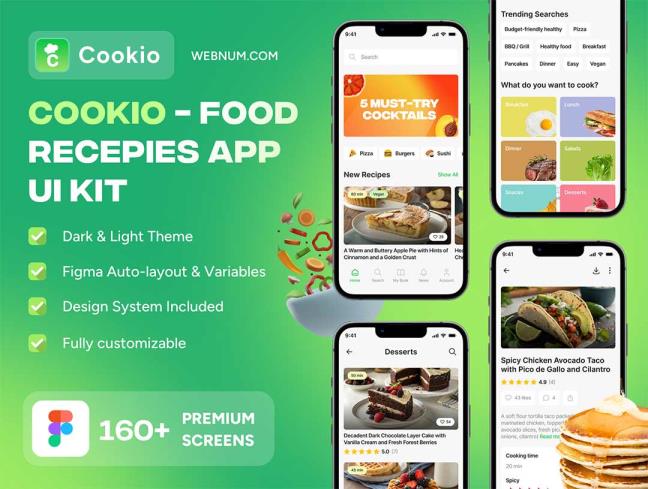 明暗共160页美食烹饪app界面设计figma源文件