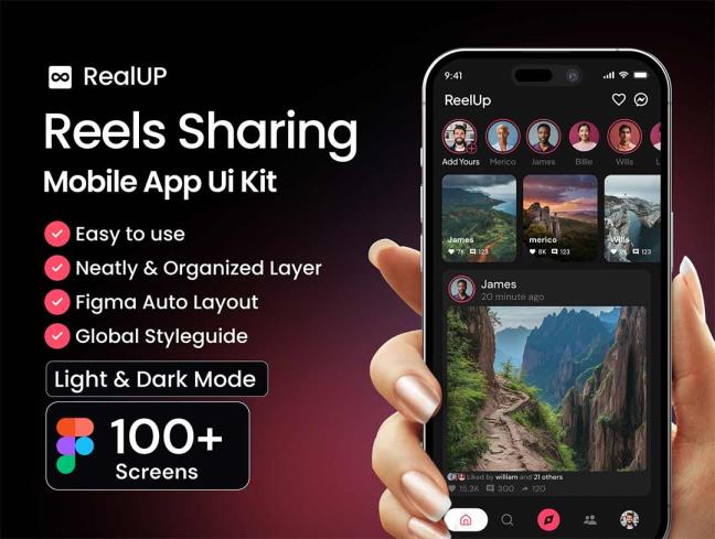 明暗共100页短视频app界面设计figma源文件