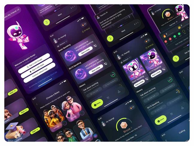 (包含交互)80页AI英语学习与口语训练app界面设计figma源文件