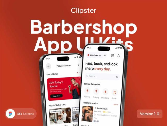 65页时尚理发店app界面设计figma源文件