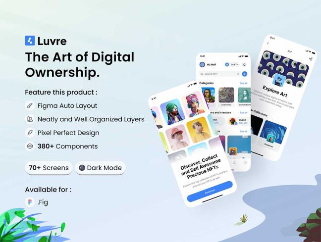明暗各70页NFT平台app界面设计figma源文件