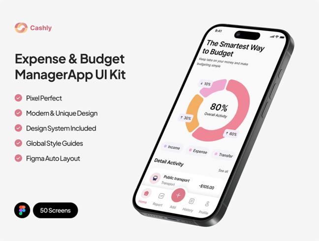 50页财务 / 支出追踪app界面设计figma源文件