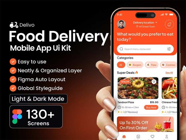 明暗130页美食外面app界面设计figma源文件