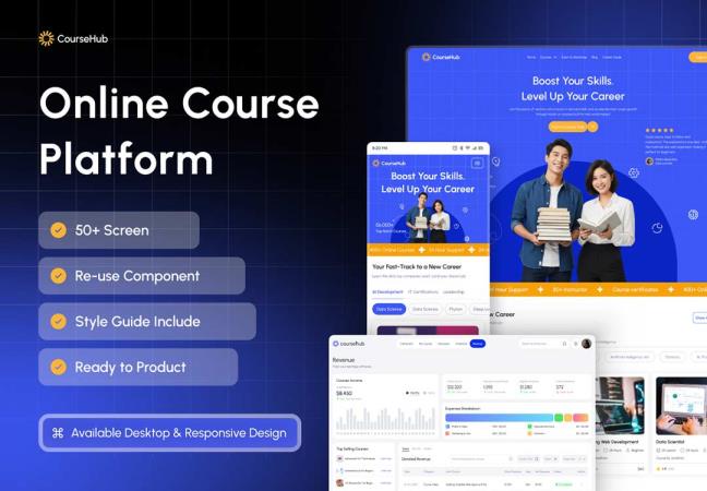 50页在线课程和学习管理网站界面响应式设计figma源文件