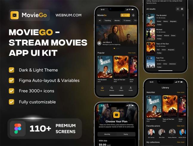 明暗110页流媒体电影app界面设计figma源文件