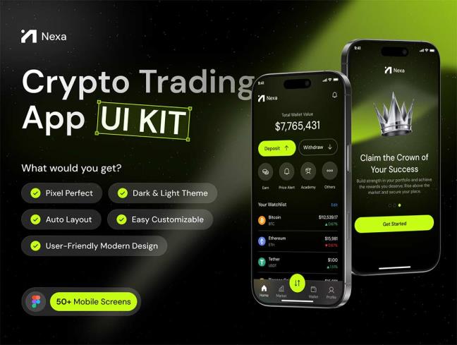 明暗共120页数字货币交易APP界面设计figma源文件