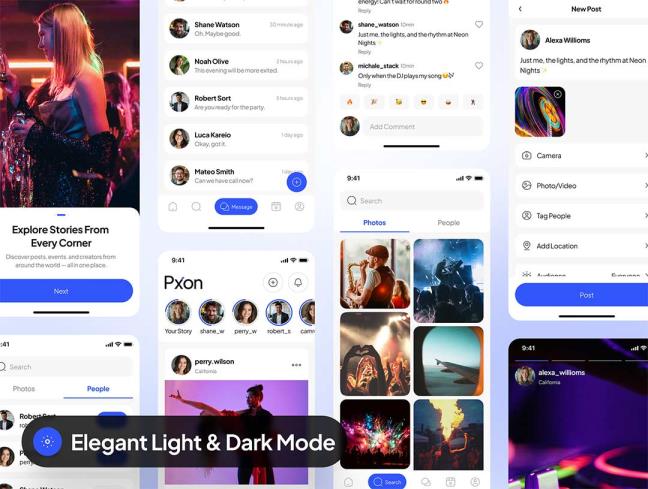 明暗60页精美社交媒体app界面设计figma源文件