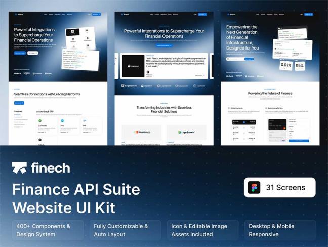 响应式32页金融API网站界面设计figma源文件