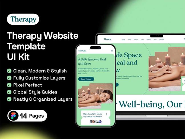 响应式28页心理健康、健康养生网站设计figma源文件