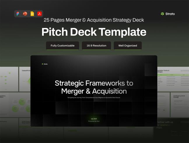 25页并购战略：从尽职调查到交易完成Figma, Deck, PPT, Slide, PDF格式