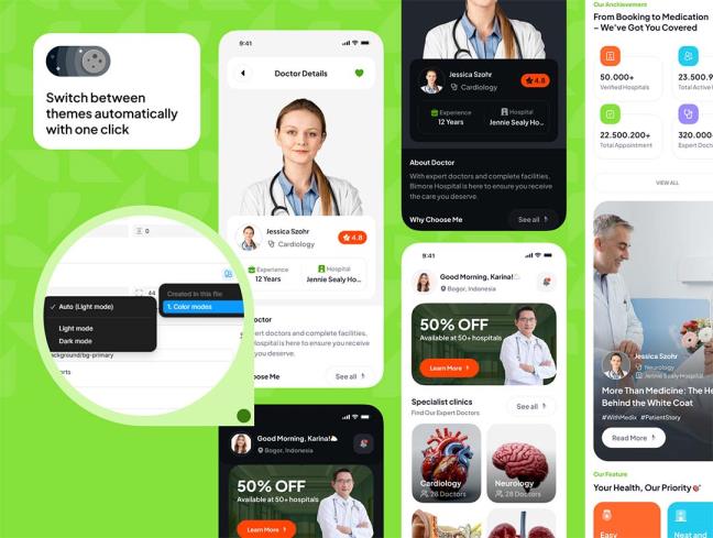 明暗各60页医院预约app界面设计figma源文件