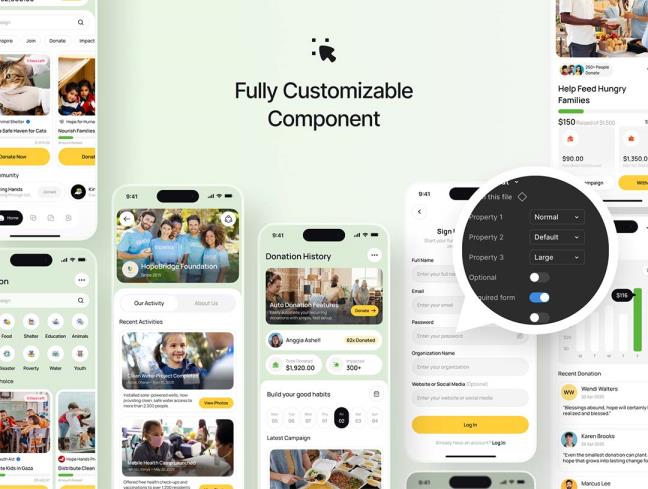 50页慈善筹款，非营利组织app界面设计figma源文件