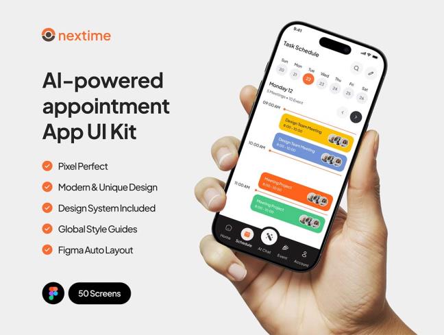 50页人工智能驱动的预约app界面设计figma源文件