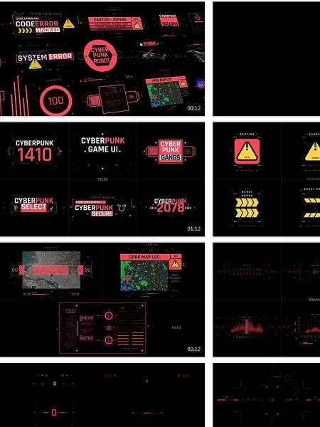 500+赛博朋克HUD科技感UI用户界面元素动画预设ae脚本设计模板