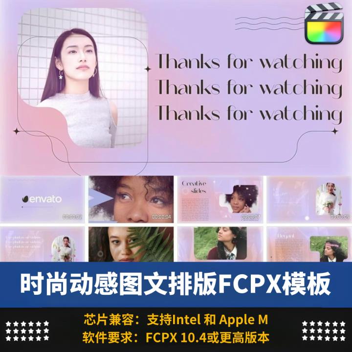 FCPX模板时尚主题视频影像文本内动感图文排版宣传开场视频预设