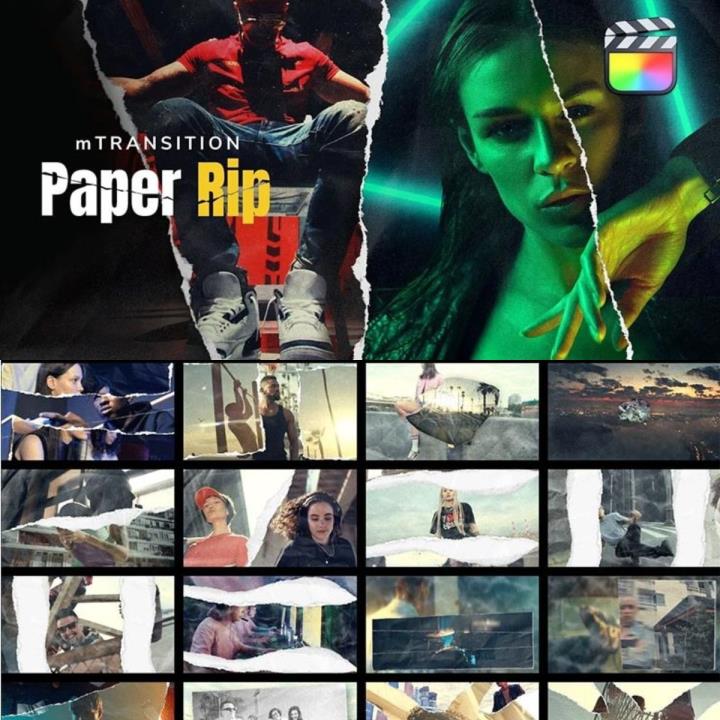 转场FCPX插件52种创意纸张撕裂动画过渡转场效果 一键安装