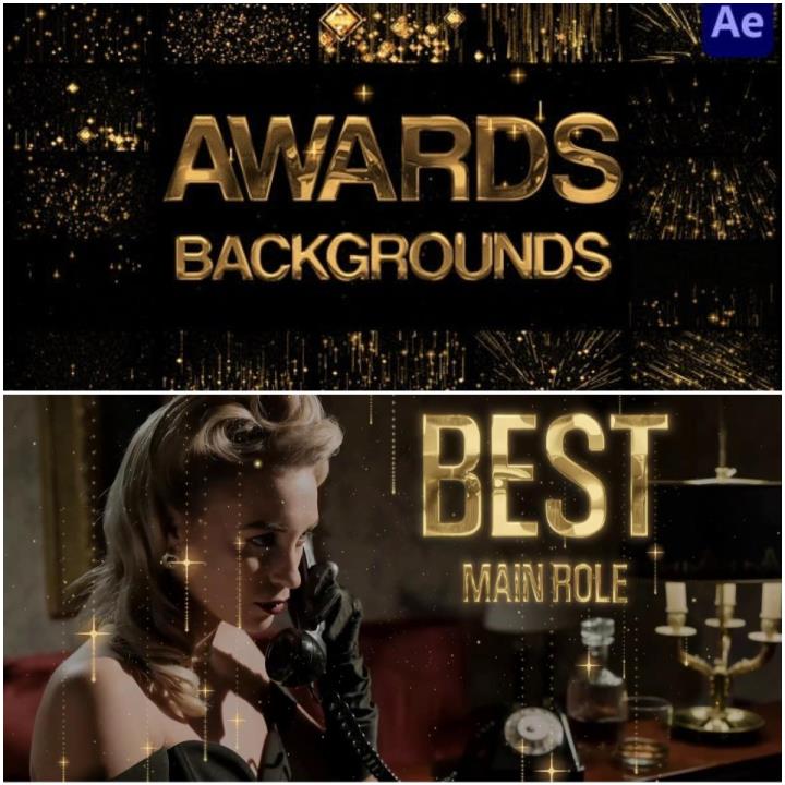 16组奢华金色粒子光线动画背景视频素材效果生成AE模板素材