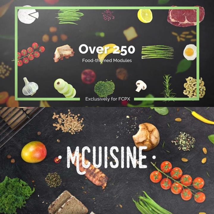 FCPX插件mCuisine水果蔬菜肉类面包佐料食物餐具动画预设276种