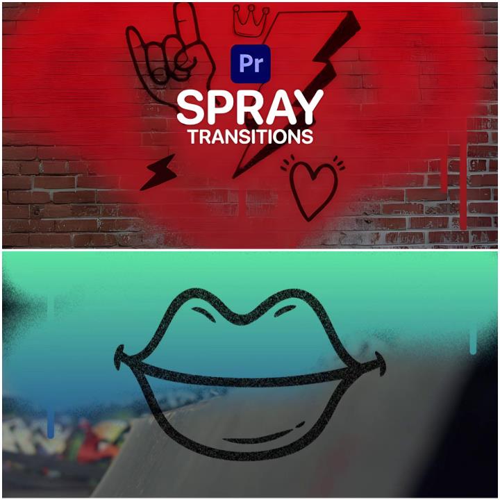 闪烁图标涂鸦动画12种气溶胶涂鸦艺术喷雾过渡PR转场模板素材